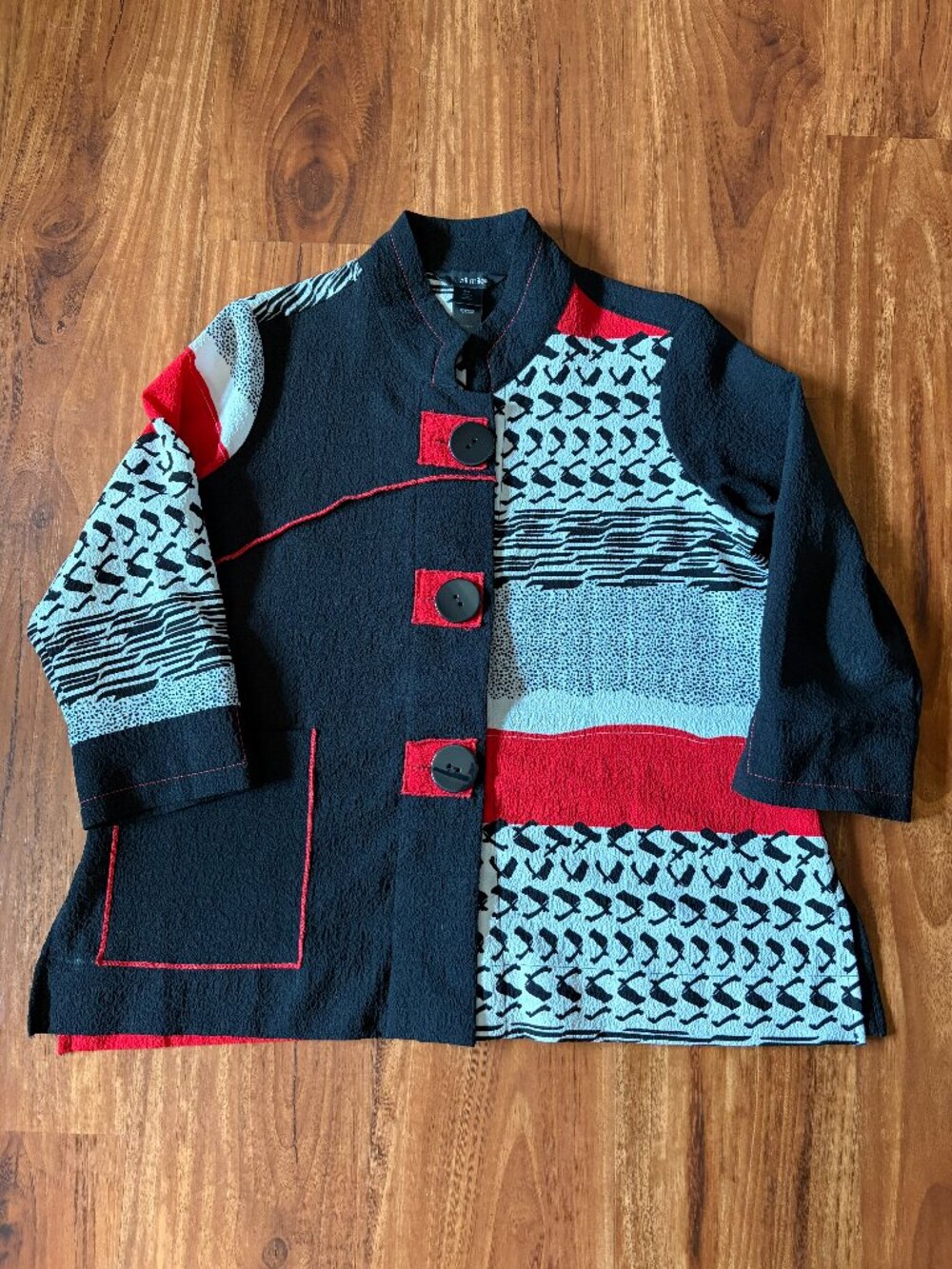 Ali Miles jacket art to wear black white red abstract geometric petite M
